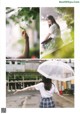 A collage of photos of a woman holding an umbrella.